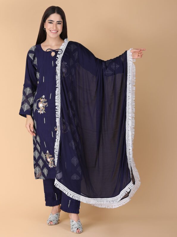 Navy Blue Lawn Suit